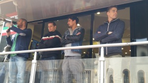 Ronaldo, Ardizzone e Musacci con l'addetto stampa Simonetti sul Truck Errea (Foto MagicaPRO.it)