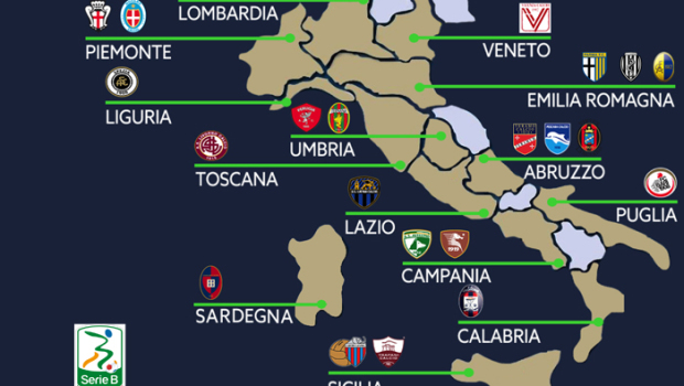 Mappa squadre Serie B 2015-16 (Foto LegaSerieB.it)