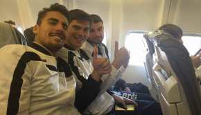 Ardizzone, Berra e Beretta in aereo (Foto Fc Pro Vercelli)