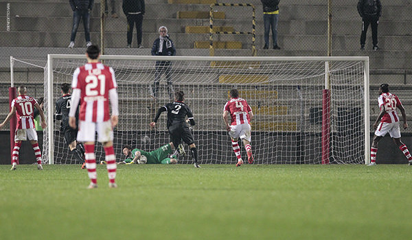 Il rigore parato da Mirko Pigliacelli (Foto Ivan Benedetto)