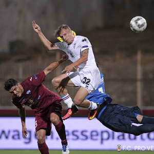 Il gol di Vajushi al Trapani (Foto Ivan Benedetto)